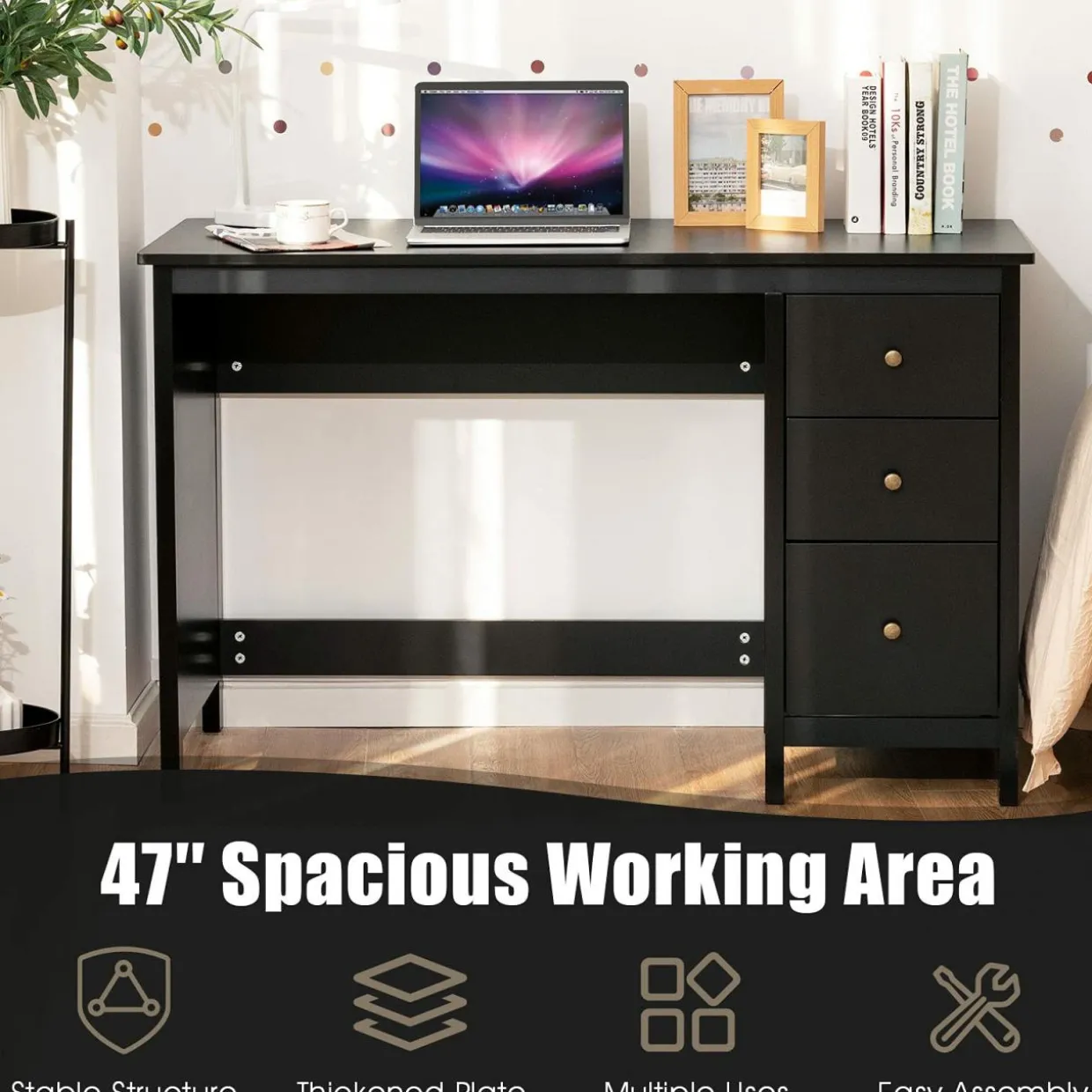 Computer Desk with 3 Storage Drawers, Modern Home Office Desk w/Spacious Desktop