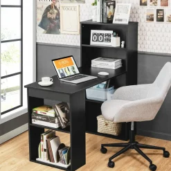 Computer Desk with Bookcase, Writing Study Desk with Storage Shelves & CPU Stand