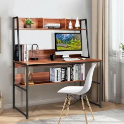 Computer Desk with Hutch & Bookshelf, 47 Inches Space Saving Writing Study Table Home Office Desk