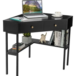 Corner Desk with 2 Drawers, 90 Degrees Triangle Corner Computer Desk for Small Space