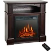 32" Electric Fireplace with Mantel, 1400W Freestanding Heater with Remote Control & Adjustable Brightness
