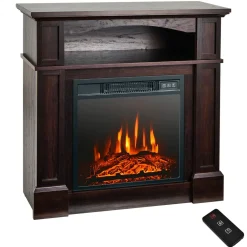32" Electric Fireplace with Mantel, 1400W Freestanding Heater with Remote Control & Adjustable Brightness