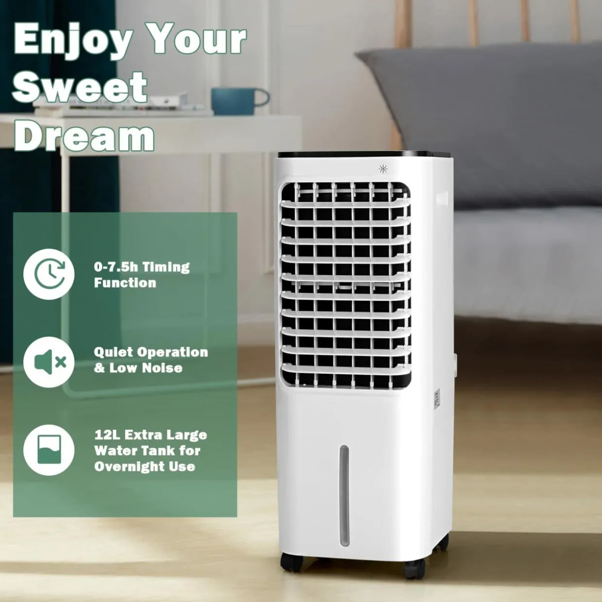 Evaporative Air Cooler, 4-In-1 Bladeless Swamp Cooler with Remote Control