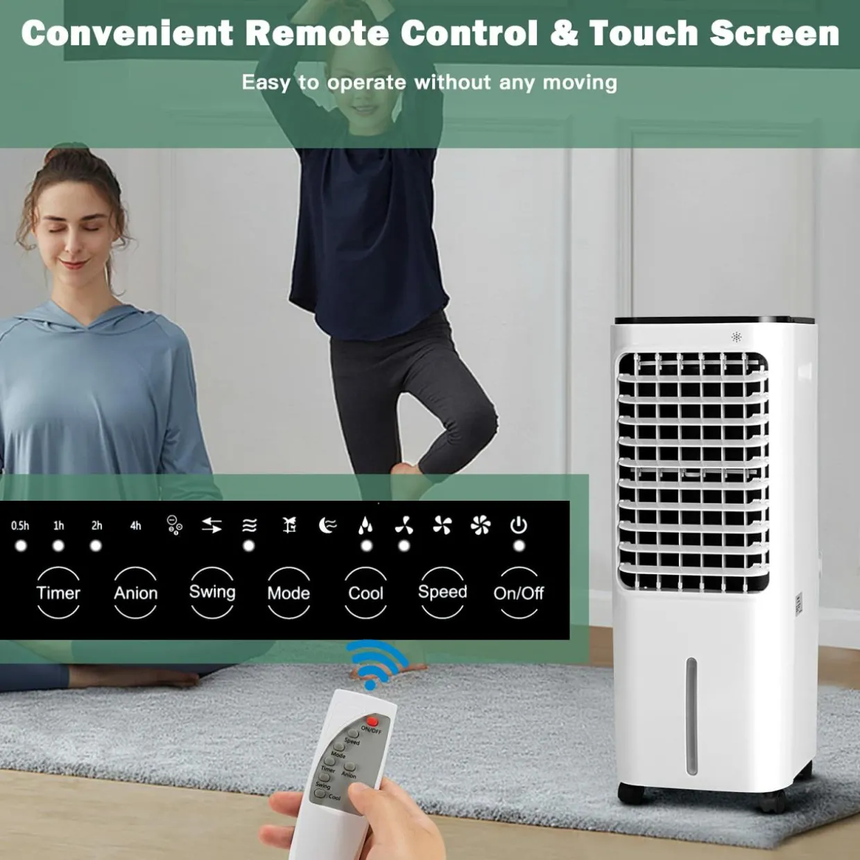 Evaporative Air Cooler, 4-In-1 Bladeless Swamp Cooler with Remote Control