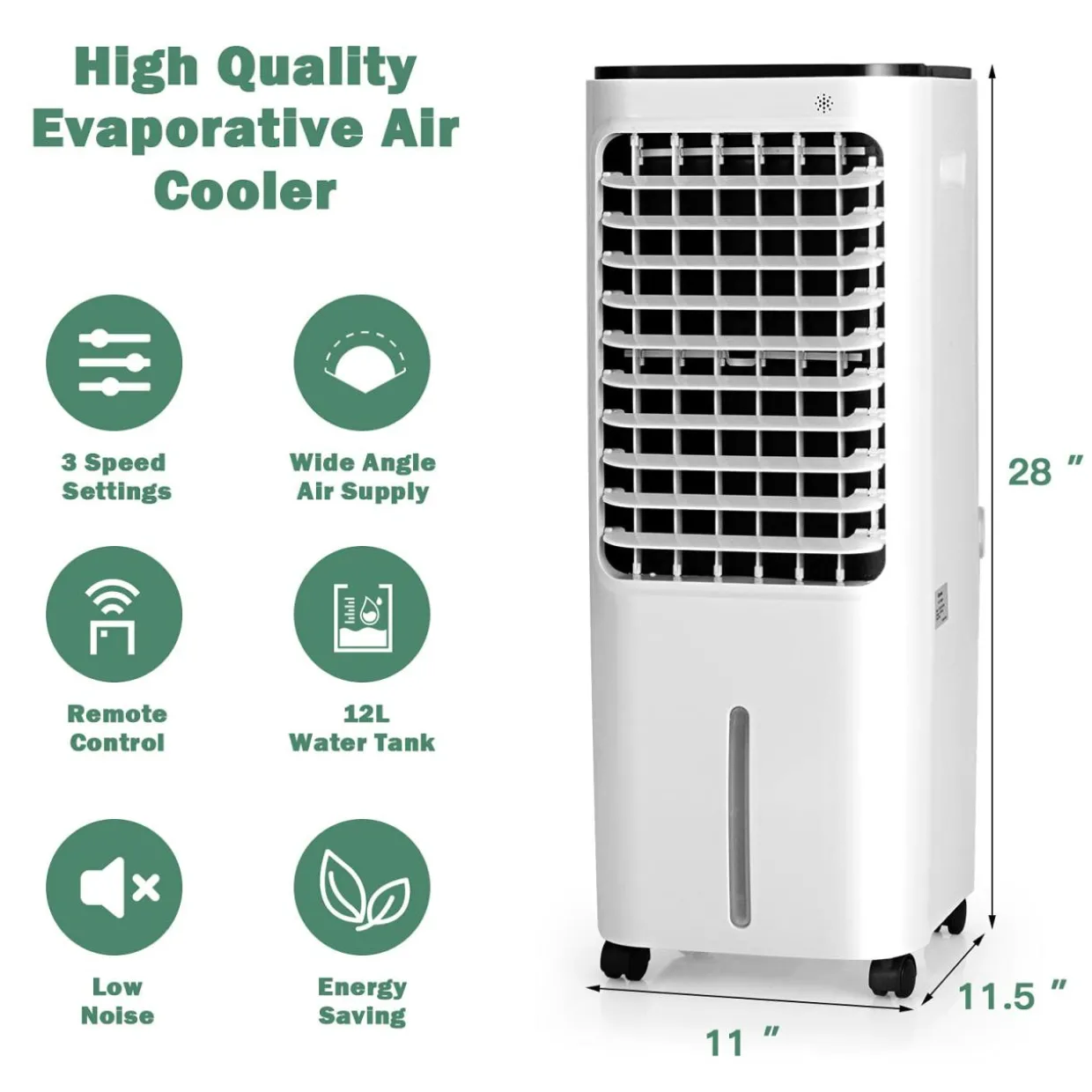Evaporative Air Cooler, 4-In-1 Bladeless Swamp Cooler with Remote Control