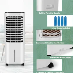 Evaporative Air Cooler, 4-In-1 Bladeless Swamp Cooler with Remote Control