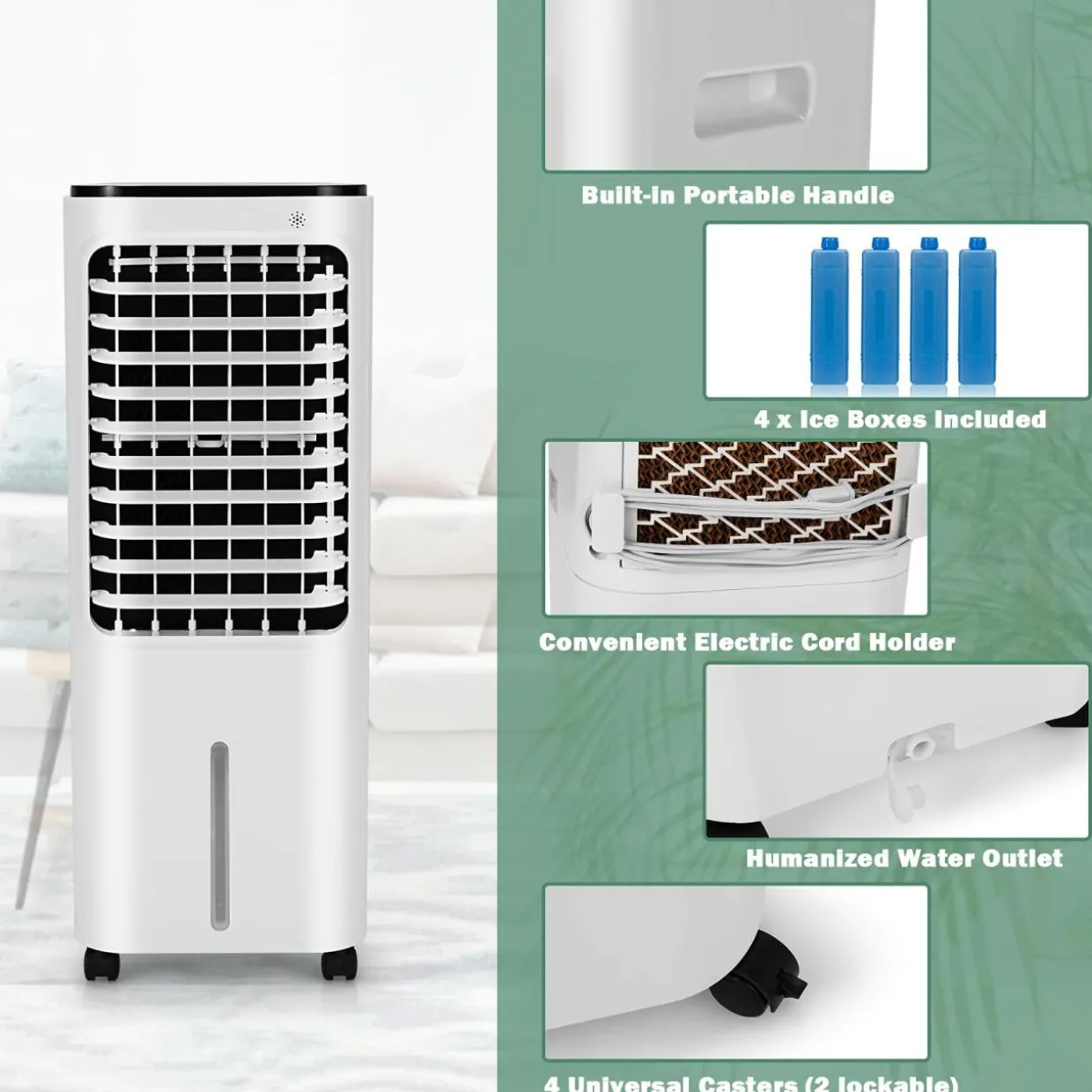 Evaporative Air Cooler, 4-In-1 Bladeless Swamp Cooler with Remote Control