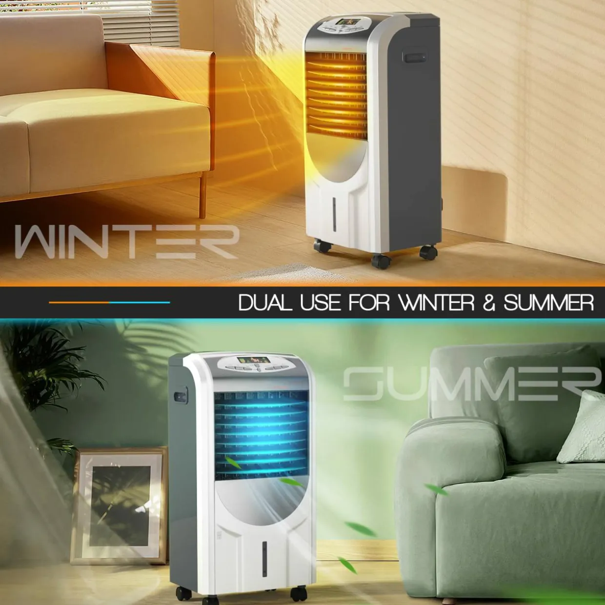 Evaporative Cooler and Heater, Portable Cooling Fan with Remote Control, 3-Mode, 3-Speed and Timer Function