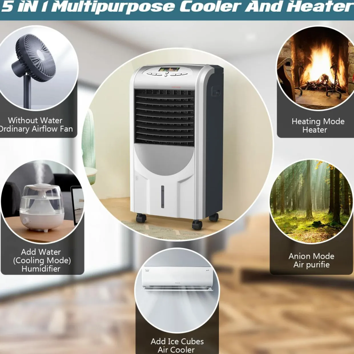 Evaporative Cooler and Heater, Portable Cooling Fan with Remote Control, 3-Mode, 3-Speed and Timer Function