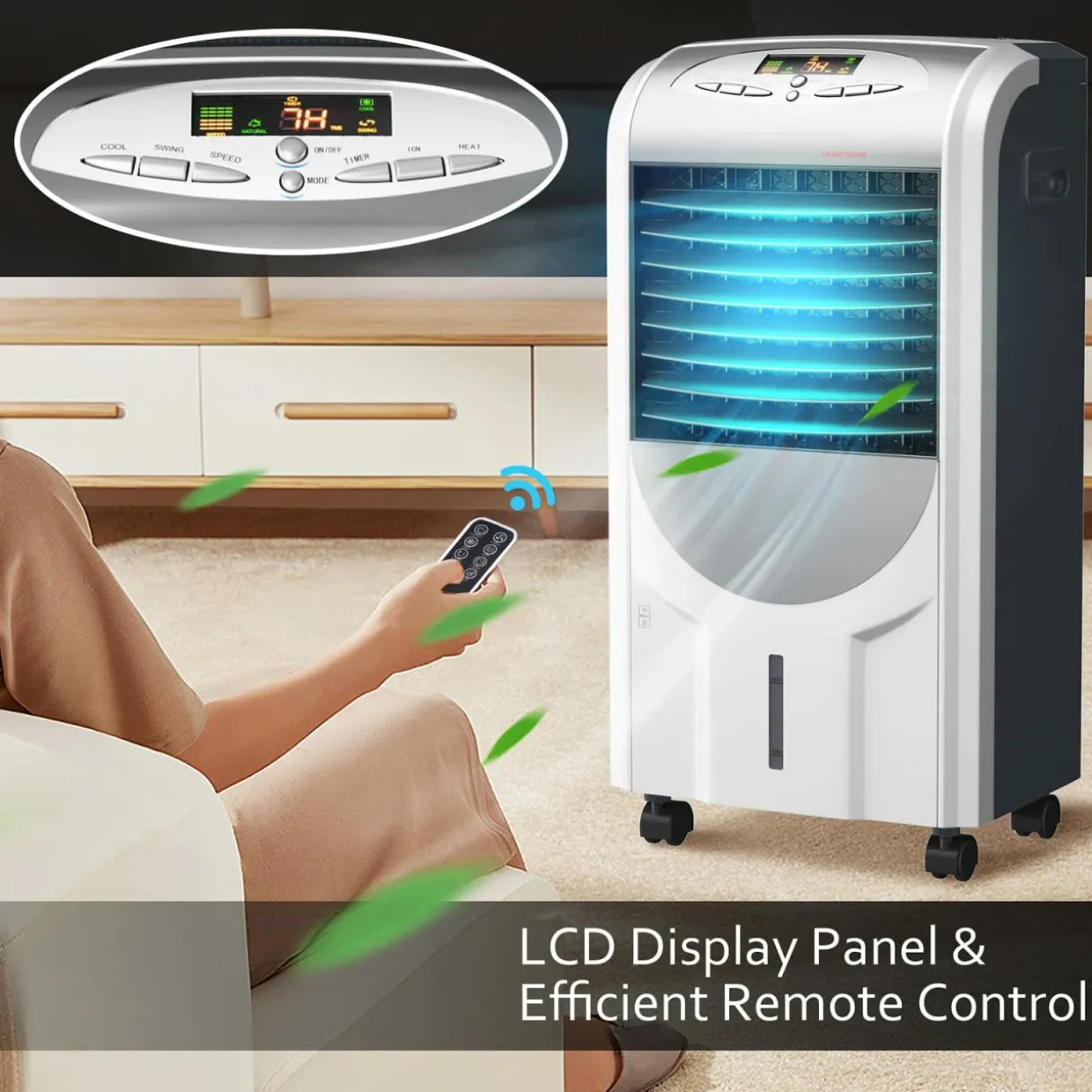 Evaporative Cooler and Heater, Portable Cooling Fan with Remote Control, 3-Mode, 3-Speed and Timer Function