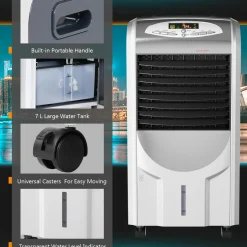 Evaporative Cooler and Heater, Portable Cooling Fan with Remote Control, 3-Mode, 3-Speed and Timer Function