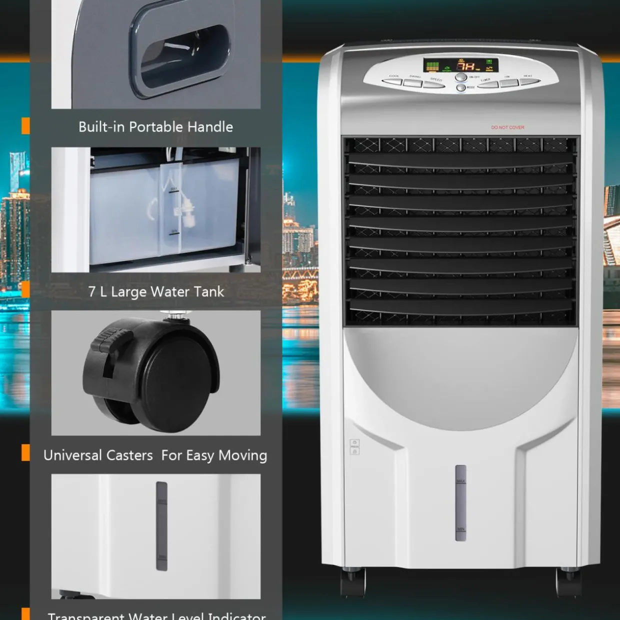 Evaporative Cooler and Heater, Portable Cooling Fan with Remote Control, 3-Mode, 3-Speed and Timer Function