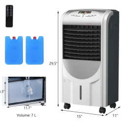 Evaporative Cooler and Heater, Portable Cooling Fan with Remote Control, 3-Mode, 3-Speed and Timer Function