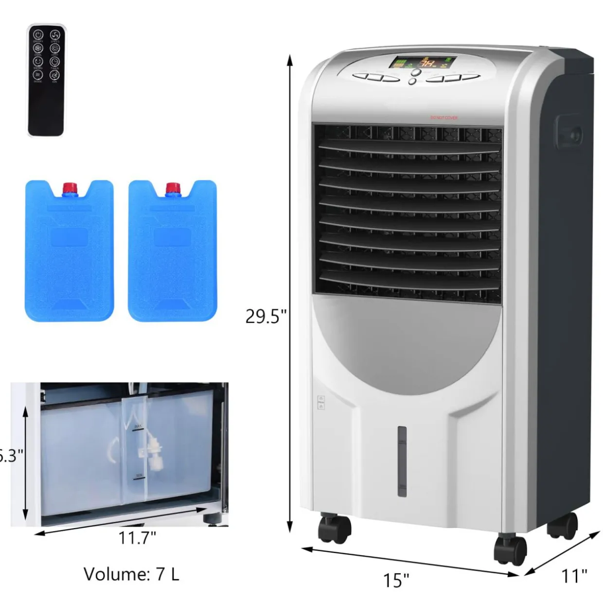 Evaporative Cooler and Heater, Portable Cooling Fan with Remote Control, 3-Mode, 3-Speed and Timer Function