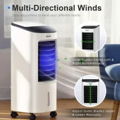 Evaporative Cooler, Portable Air Cooler with LED Display, Remote Control