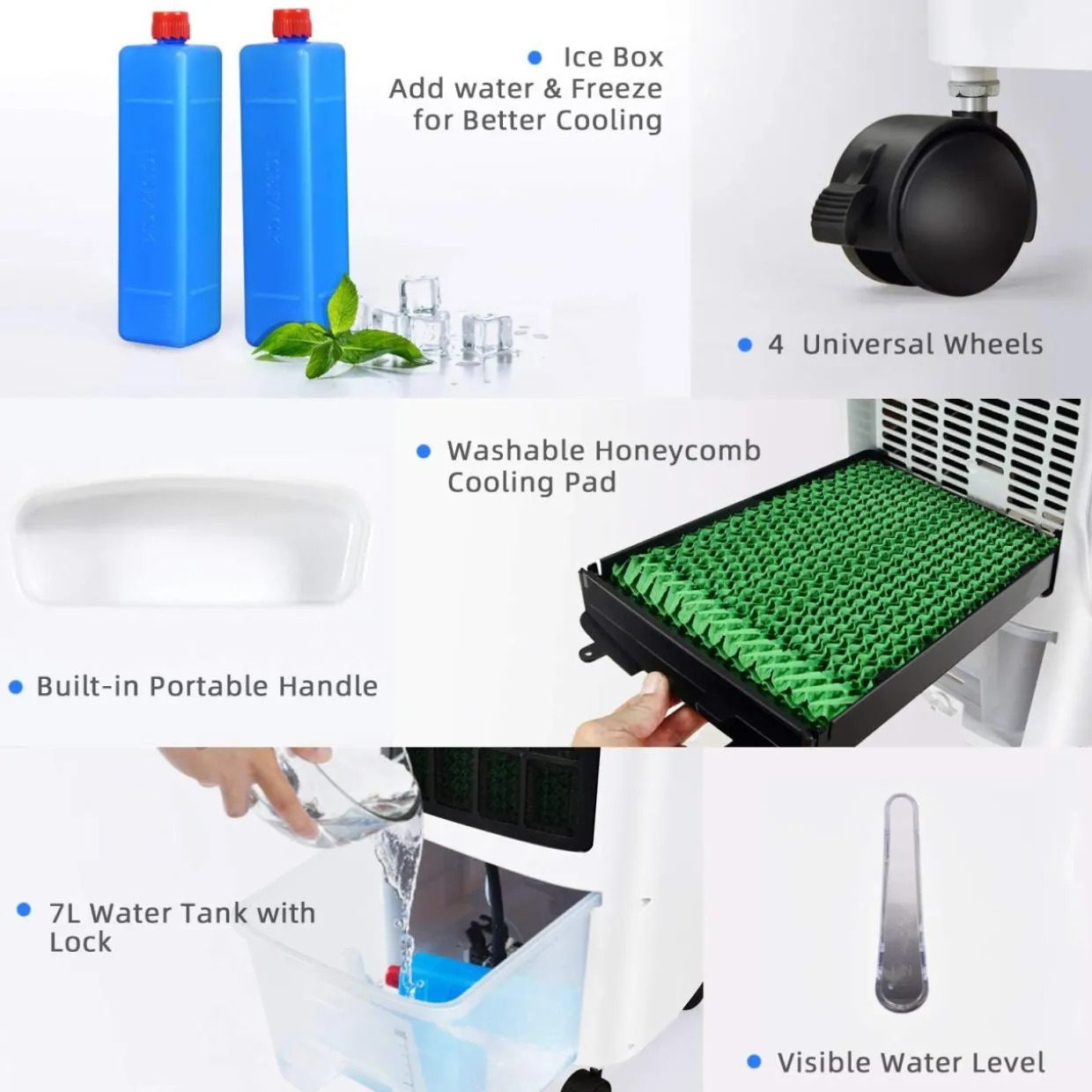Evaporative Cooler, Portable Air Cooler with LED Display, Remote Control