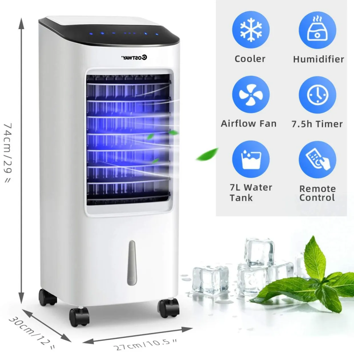 Evaporative Cooler, Portable Air Cooler with LED Display, Remote Control