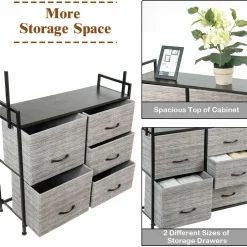 Fabric Drawer Dresser w/Clothes Rack, Storage Organizer with Metal Frame and Wooden Top