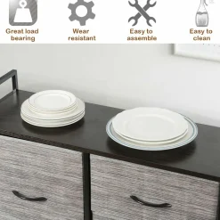 Fabric Drawer Dresser w/Clothes Rack, Storage Organizer with Metal Frame and Wooden Top