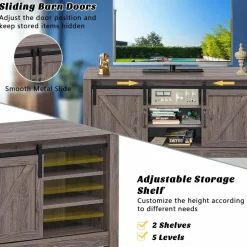 Farmhouse TV Stand with Sliding Barn Door, Wood Universal TV Console for TV's up to 55