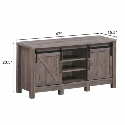 Farmhouse TV Stand with Sliding Barn Door, Wood Universal TV Console for TV's up to 55