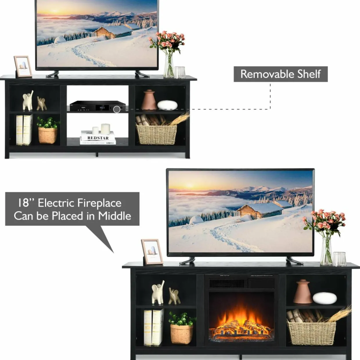 Farmhouse Universal TV Stand for TV's up to 65" Flat Screen, Home Living Room Entertainment Center