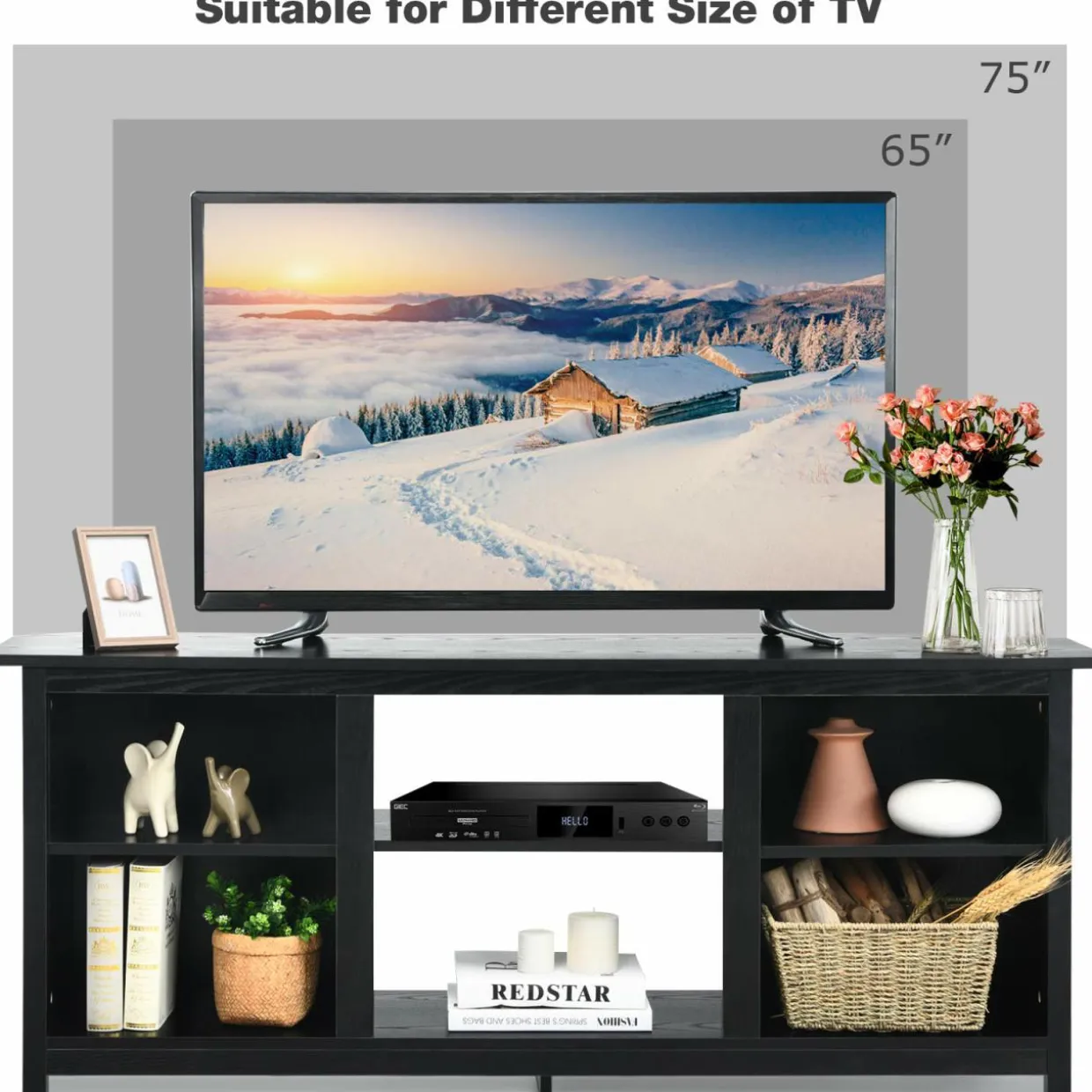 Farmhouse Universal TV Stand for TV's up to 65" Flat Screen, Home Living Room Entertainment Center