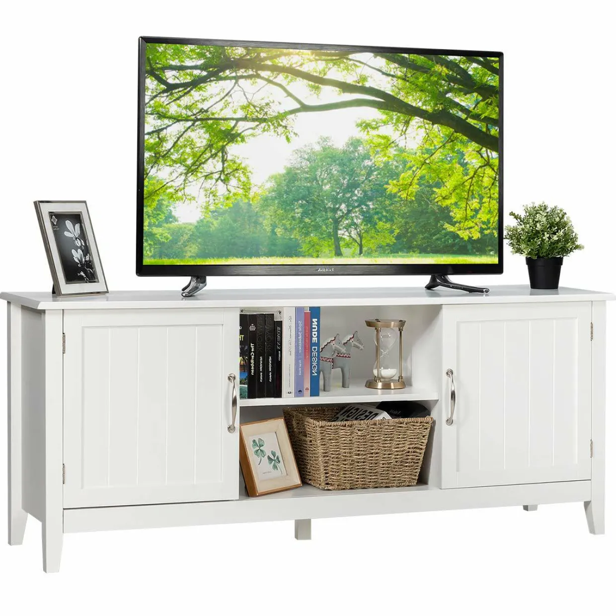 Farmhouse Wood Barn Door TV Stand for TV's up to 65" Flat Screen, Living Room Media Console Storage Cabinet with