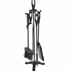 Fireplace Set 5 Piece Rustic Heavy Duty Compact Wrought Iron Fire Place Tool Set with Pedestal Place