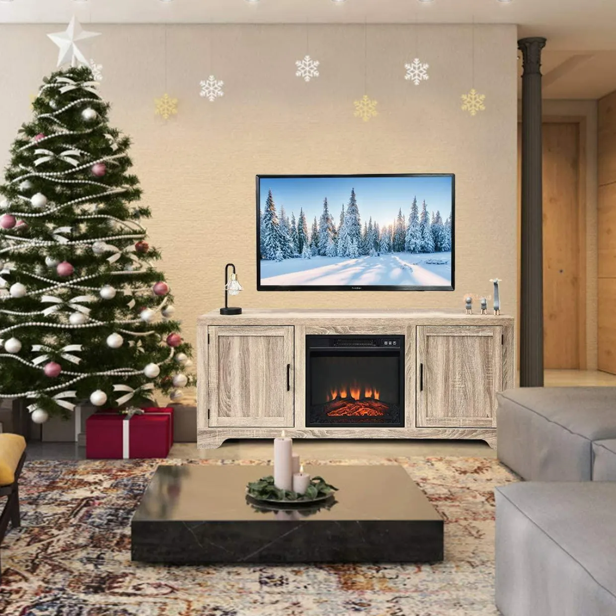 Fireplace Stand, for TV Up to 65", Media Storage Cabinet Console