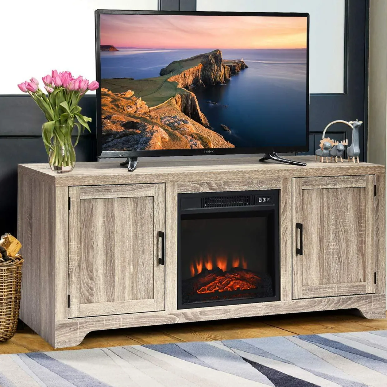 Fireplace Stand, for TV Up to 65", Media Storage Cabinet Console