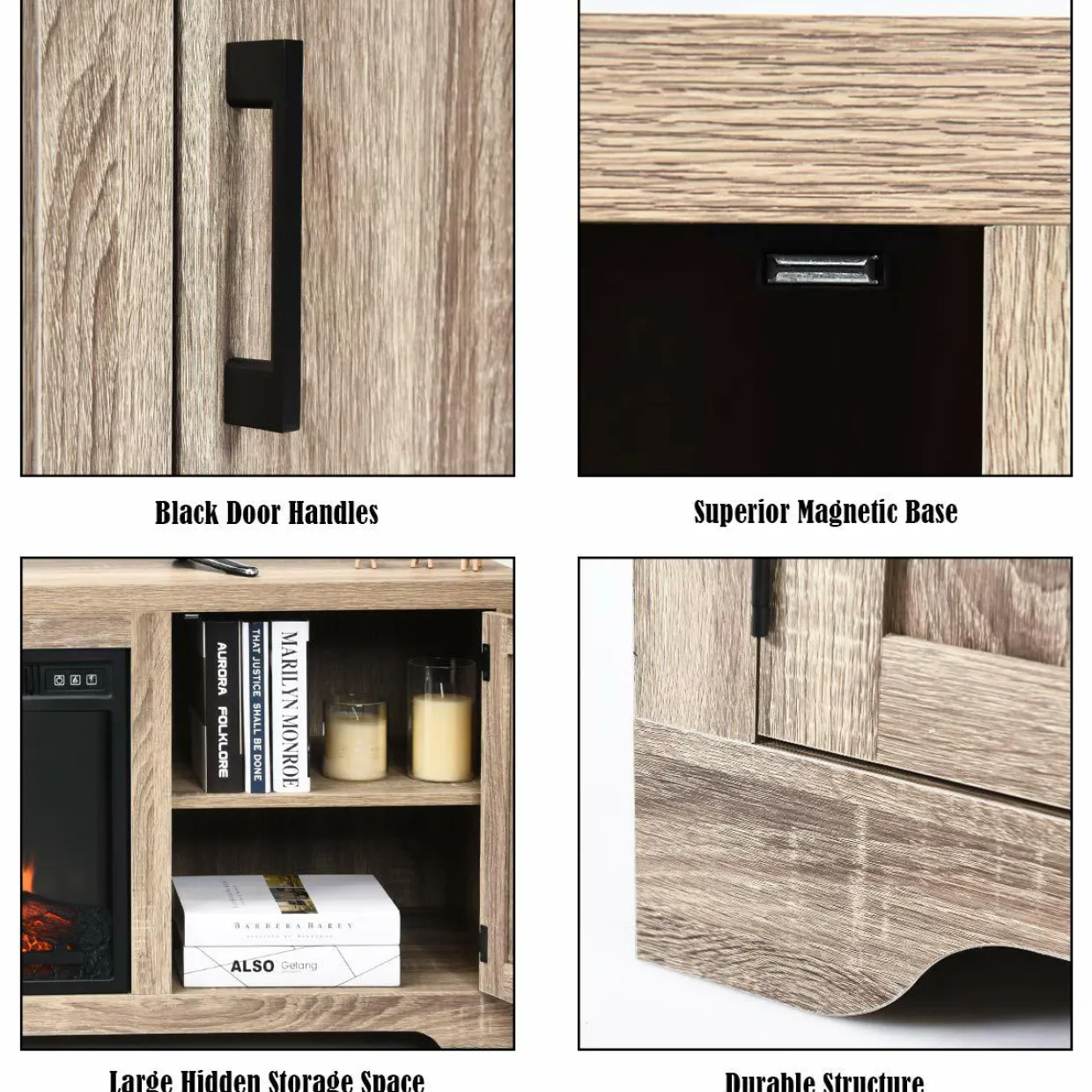 Fireplace Stand, for TV Up to 65", Media Storage Cabinet Console