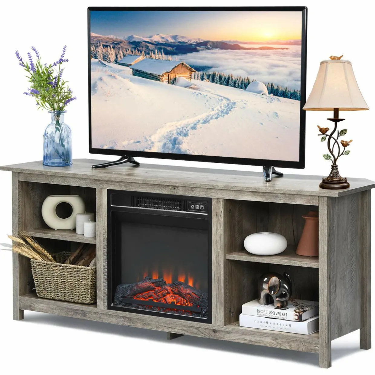 Fireplace TV Stand, 58 Inches Entertainment Media Console Center w/18 Inches 1400W Electric Fireplace