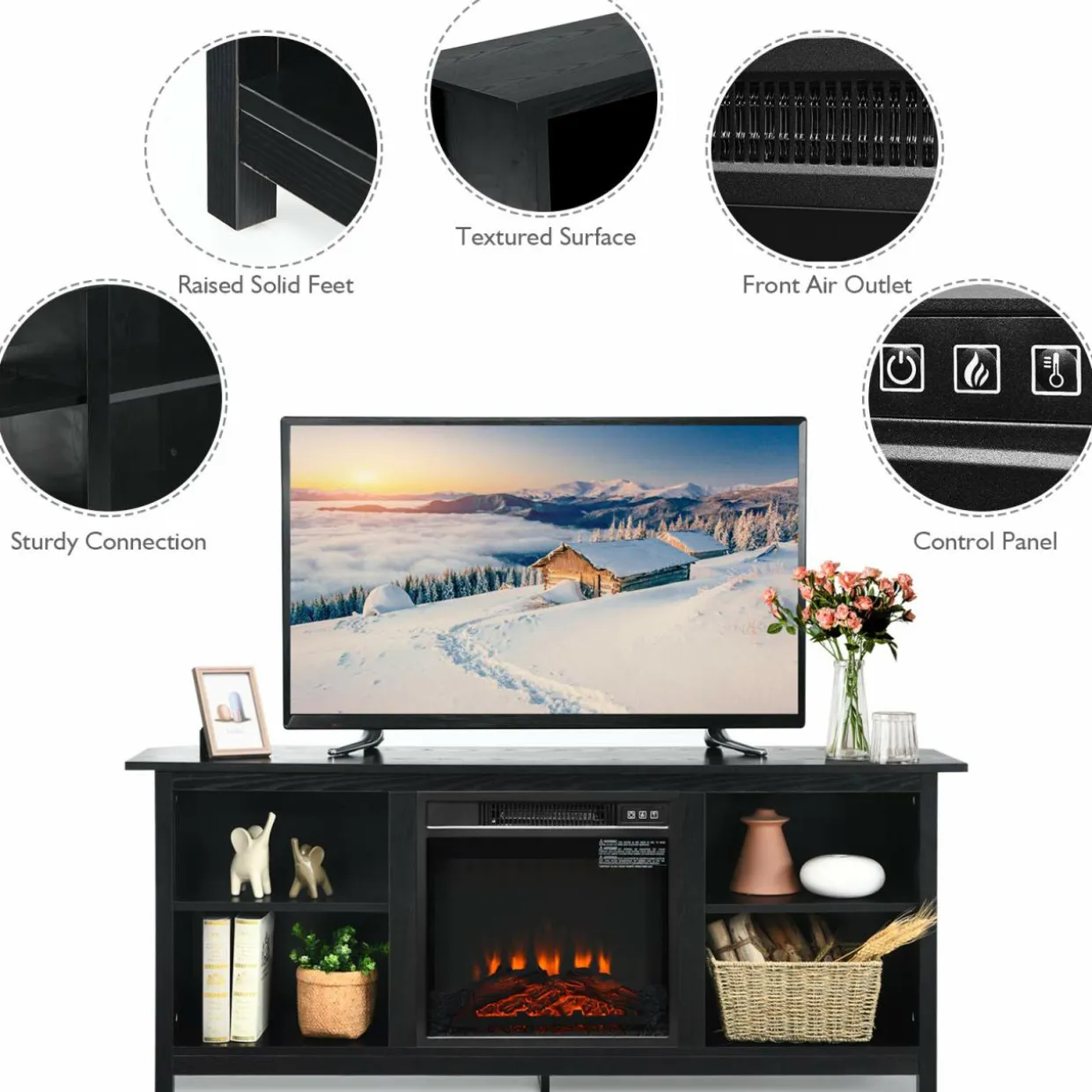 Fireplace TV Stand, 58 Inches Entertainment Media Console Center w/18 Inches 1400W Electric Fireplace