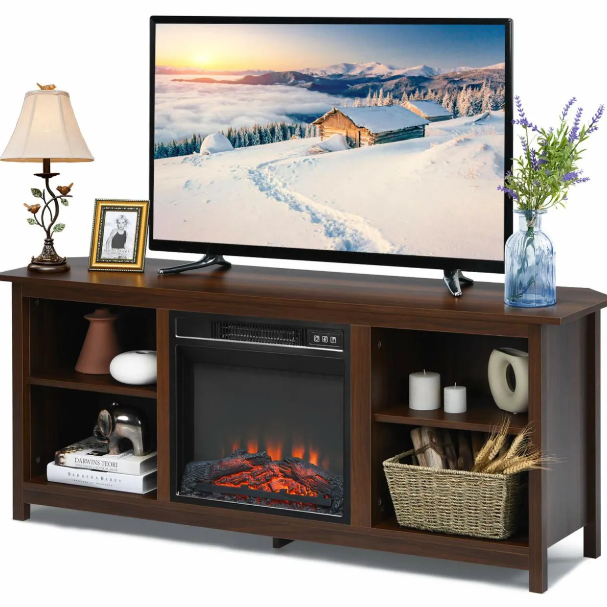 Fireplace TV Stand, 58 Inches Entertainment Media Console Center w/18 Inches 1400W Electric Fireplace