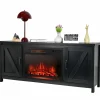 Fireplace TV Stand for TVs Up to 65 Inch, Fireplace Media Console Table with Barn Doors, Electric Heater with Adjustable Brightness & Remote
