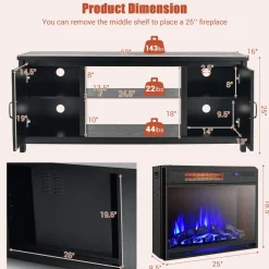 Fireplace TV Stand for TVs Up to 65 Inch, Fireplace Media Console Table with Barn Doors, Electric Heater with Adjustable Brightness & Remote