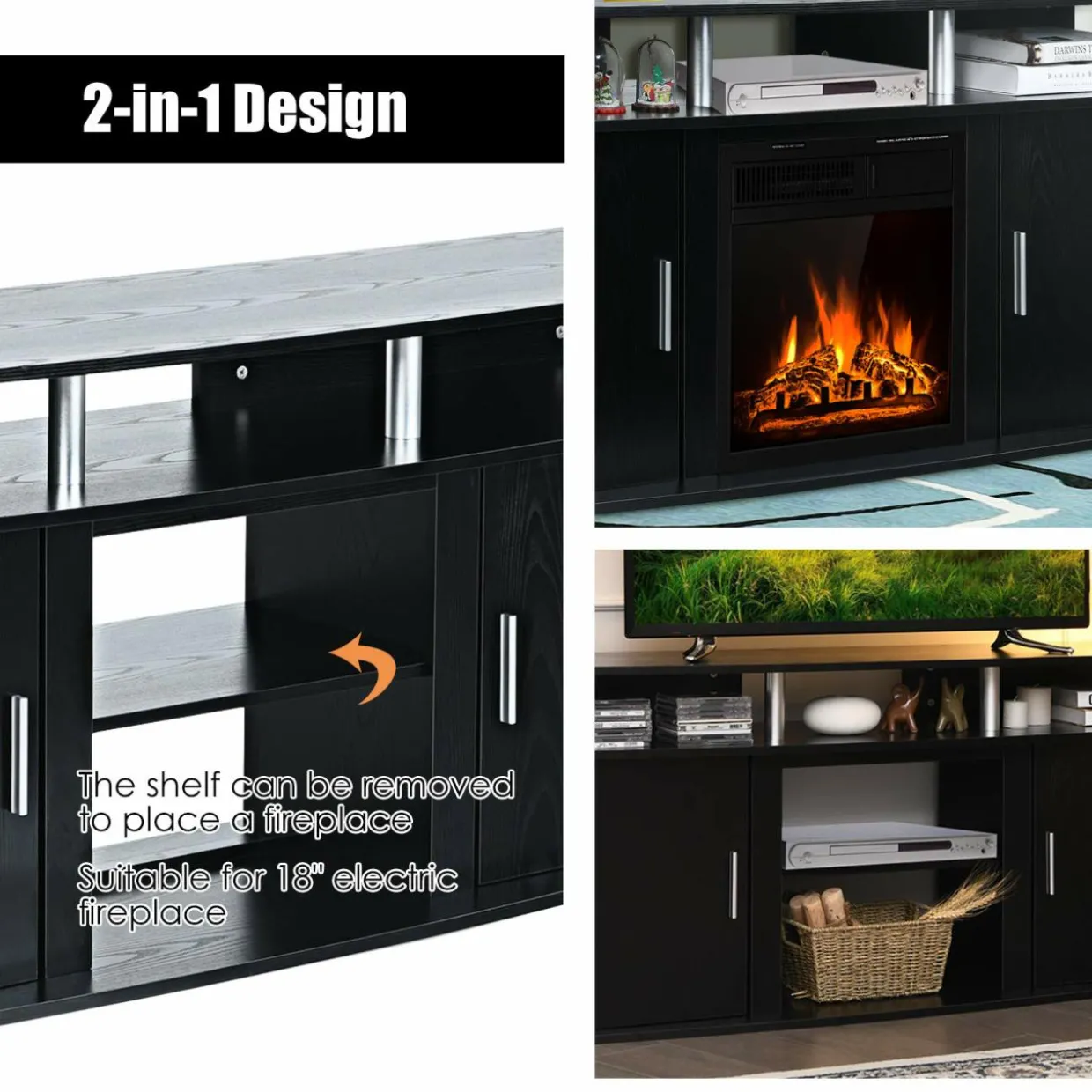 Fireplace TV Stand, Living Room Media Console Table