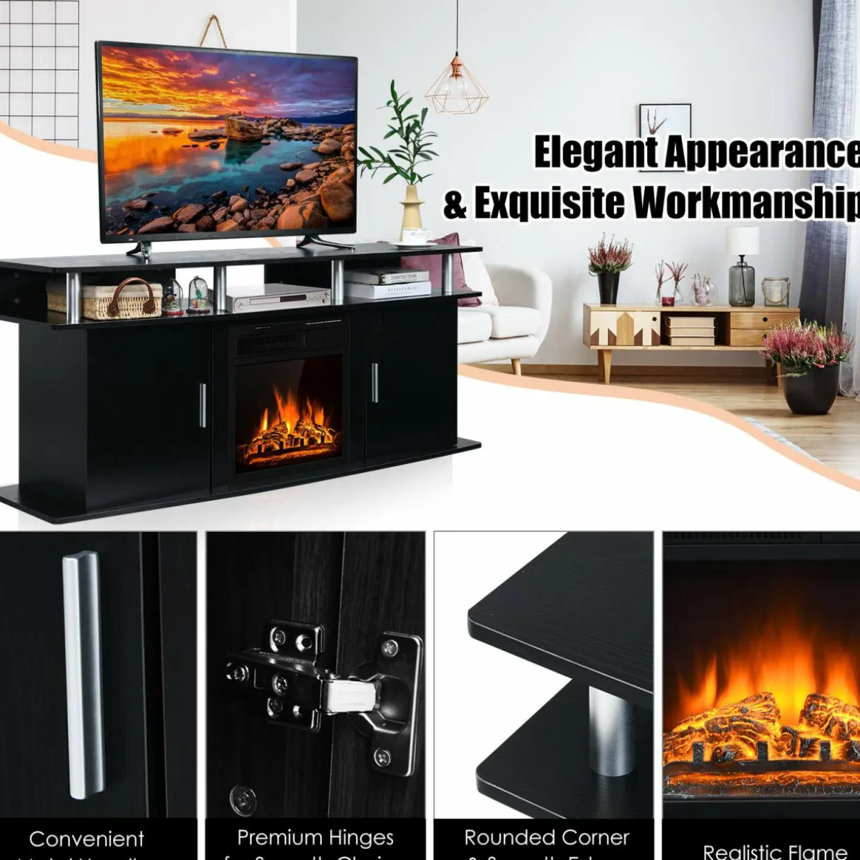 Fireplace TV Stand, Living Room Media Console Table