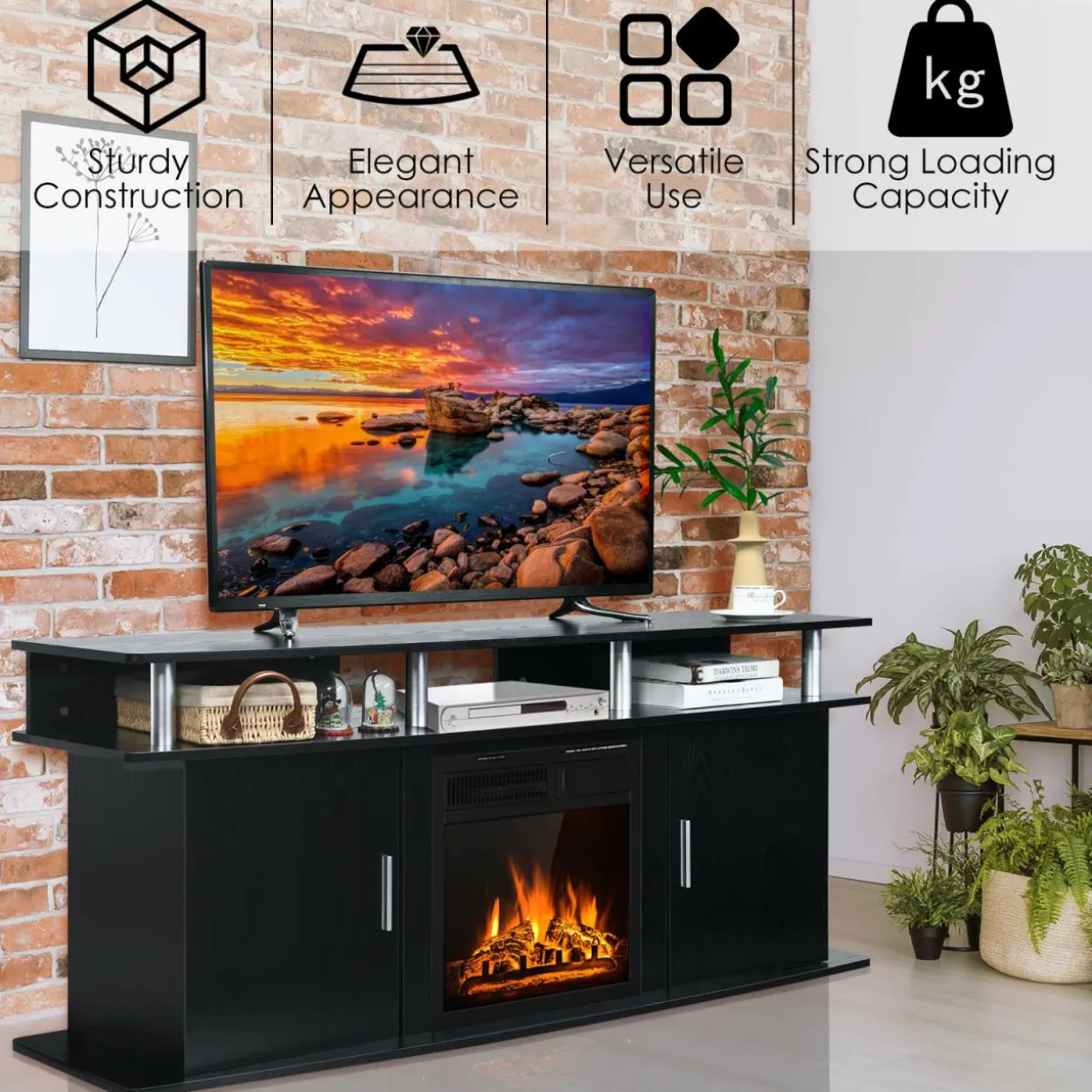 Fireplace TV Stand, Living Room Media Console Table