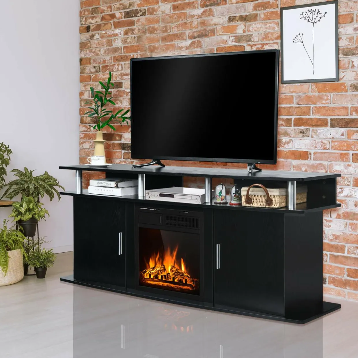 Fireplace TV Stand, Living Room Media Console Table