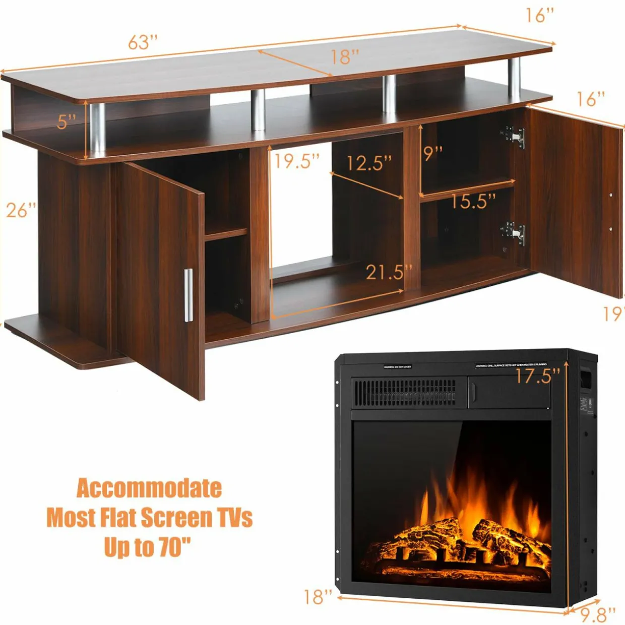Fireplace TV Stand, Living Room Media Console Table