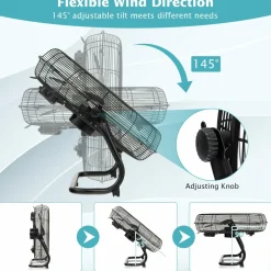 Floor Fan, 20-inch High Velocity Floor Fan with 145° Adjustable Tilt, 3-speed Adjustable
