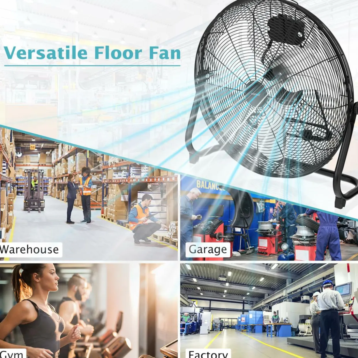 Floor Fan, 20-inch High Velocity Floor Fan with 145° Adjustable Tilt, 3-speed Adjustable