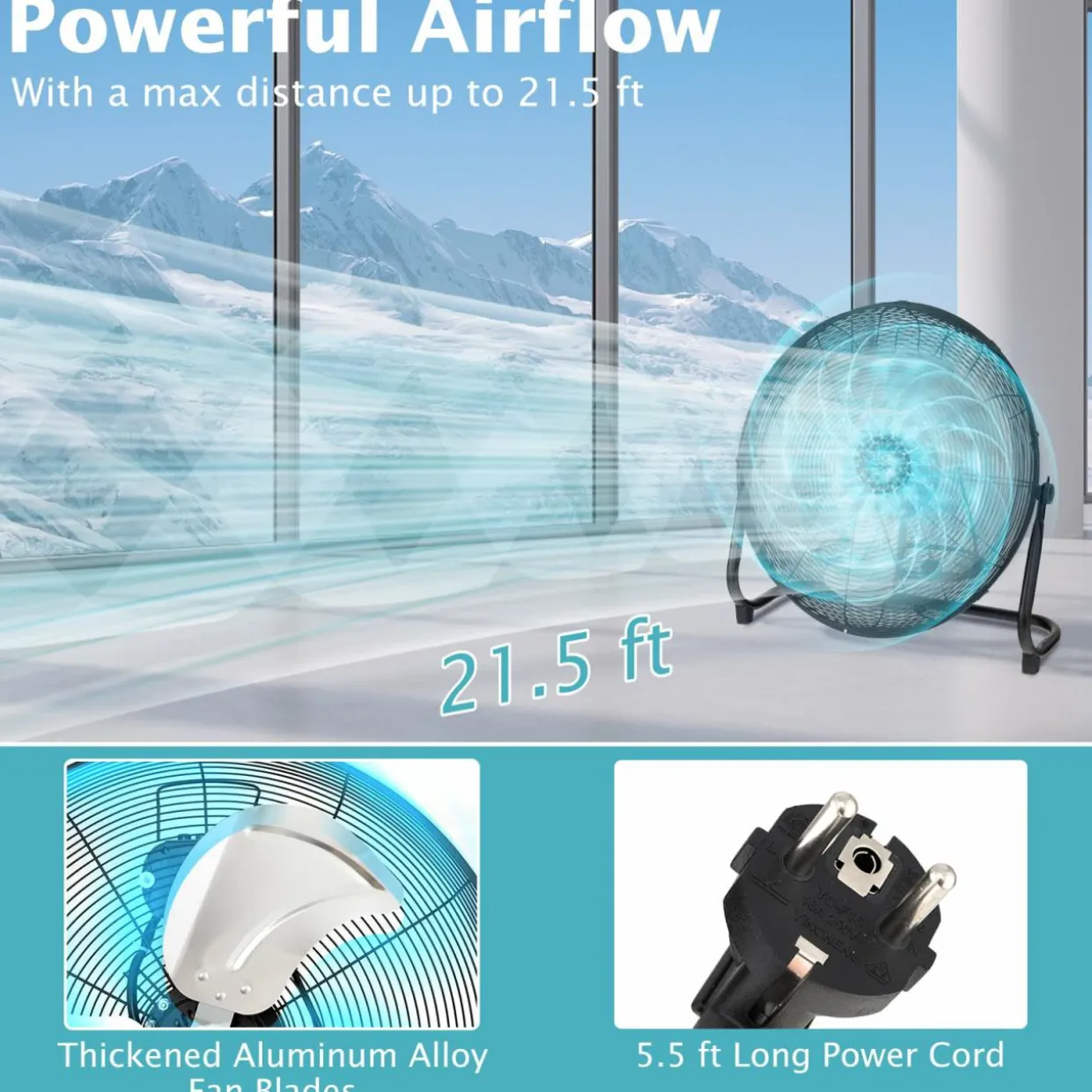 Floor Fan, 20-inch High Velocity Floor Fan with 145° Adjustable Tilt, 3-speed Adjustable