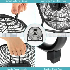 Floor Fan, 20-inch High Velocity Floor Fan with 145° Adjustable Tilt, 3-speed Adjustable