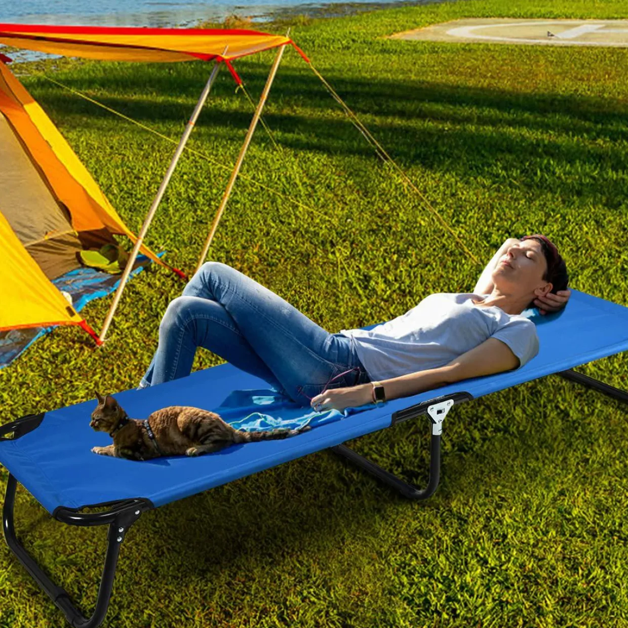 Folding Camping Cot, Portable Camping Bed with Steel Frame