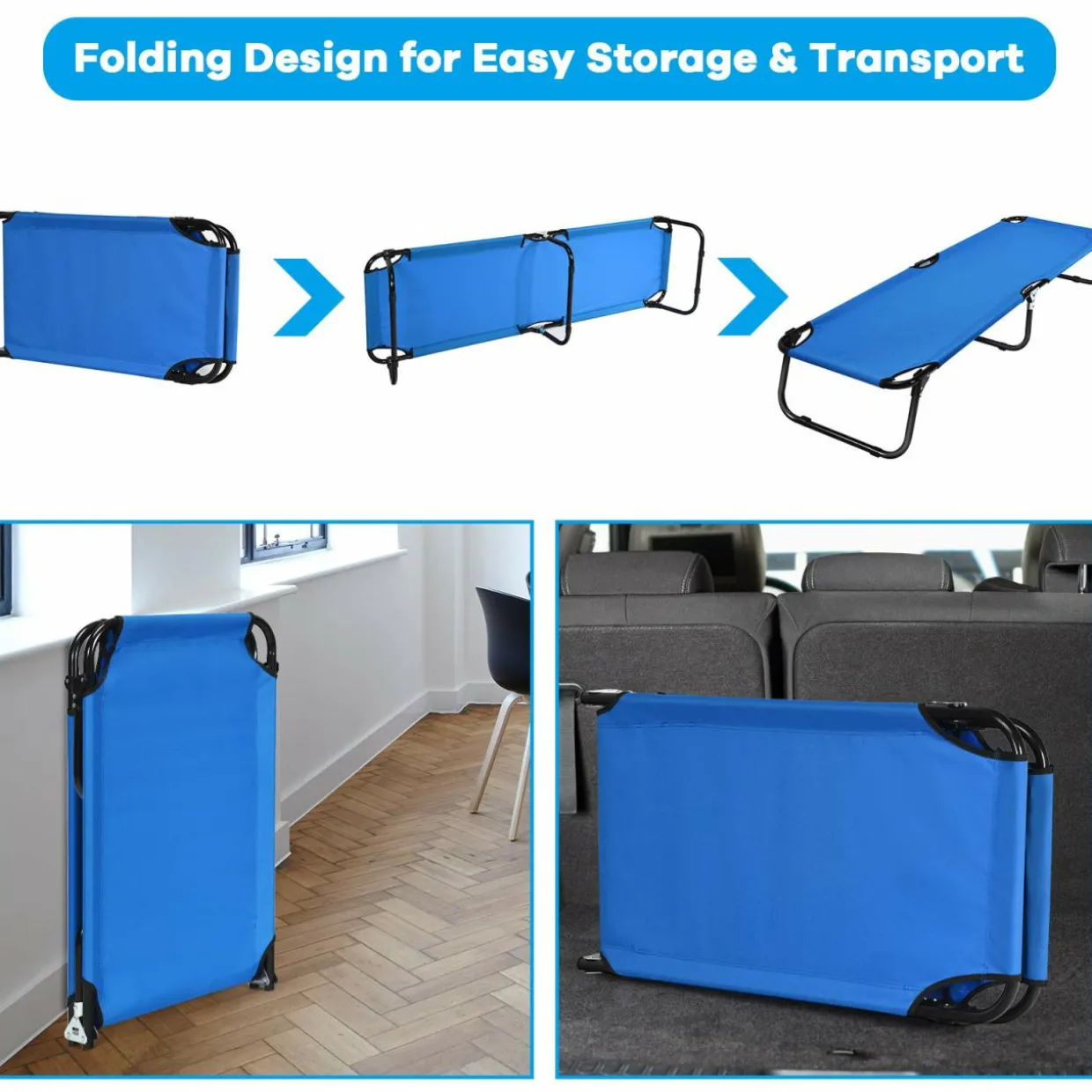 Folding Camping Cot, Portable Camping Bed with Steel Frame
