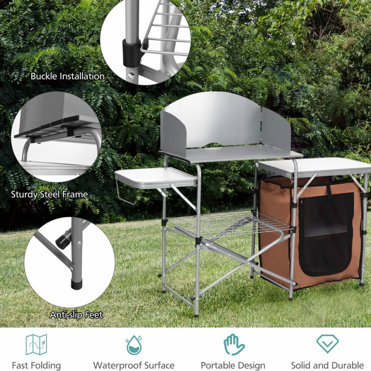 Folding Camping Kitchen Table, Windscreen, Cook Station