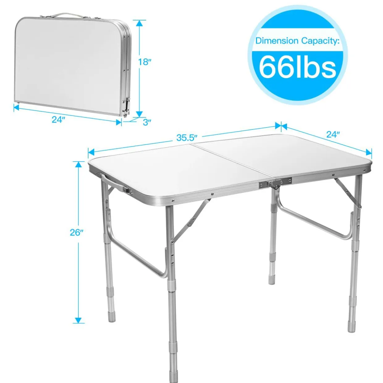 Folding Picnic Table, Portable Aluminum Camp Table with 3 Adjustable Heights